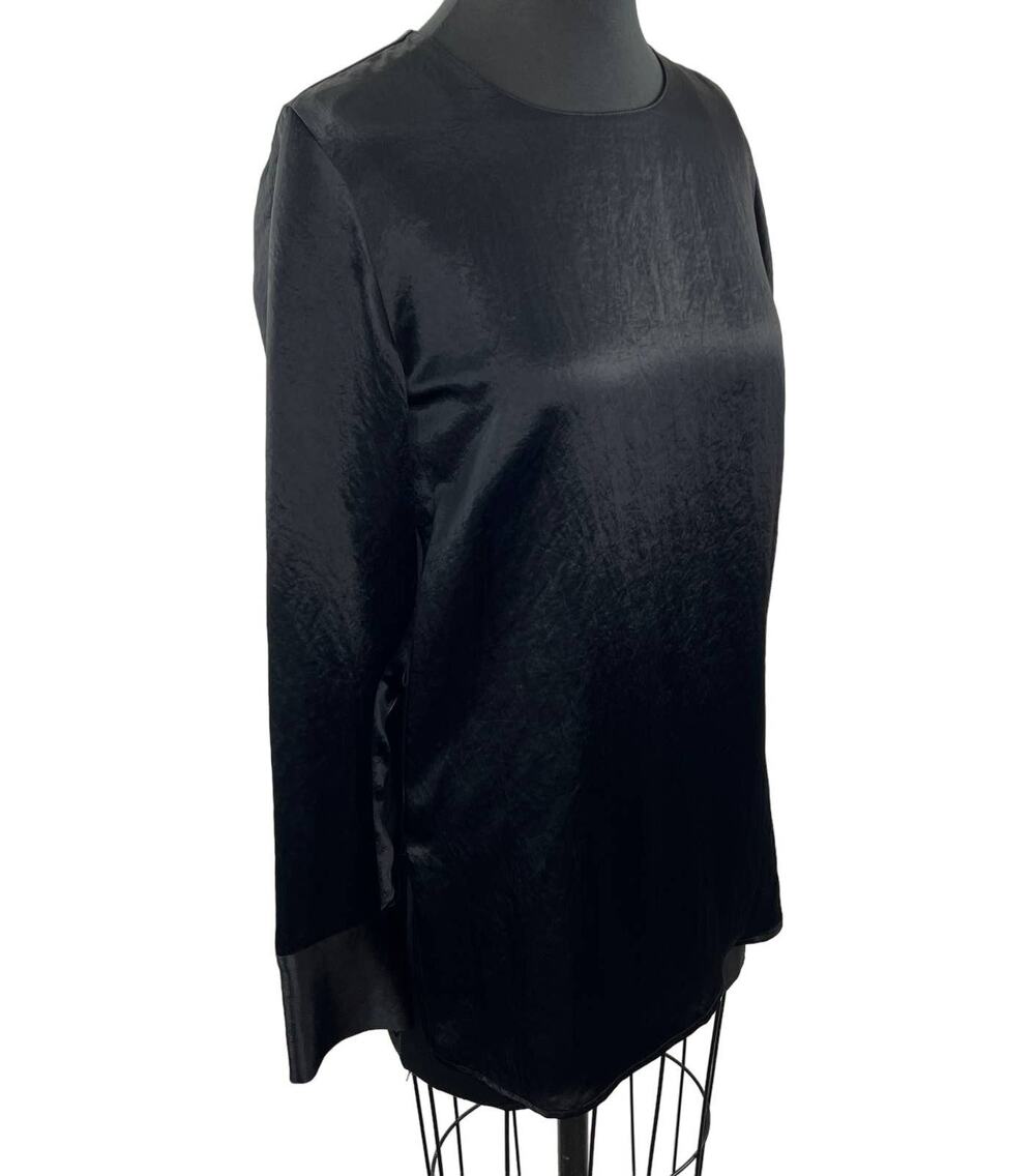 THEORY Black Emory Satin Easy Long Sleeve Cuff Top Blouse Back Zip Acetate S